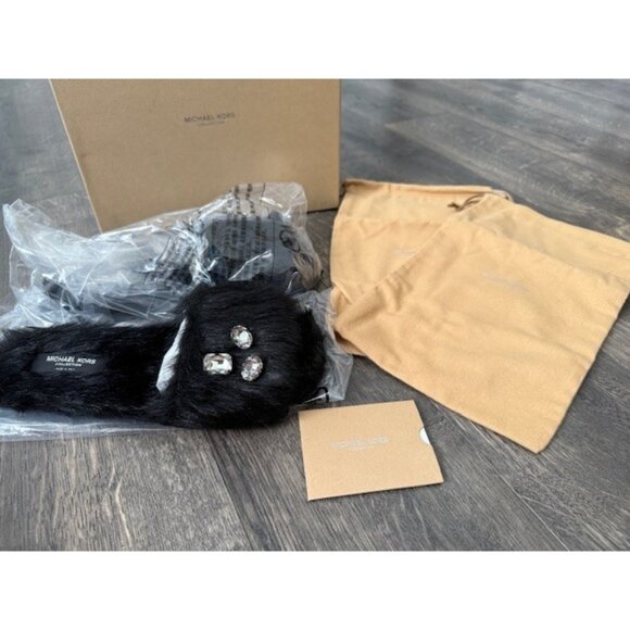 Michael Kors Slippers Slides Delphine Runway Faux Mink Fur Dust Bag Box Slip on - Picture 2 of 10